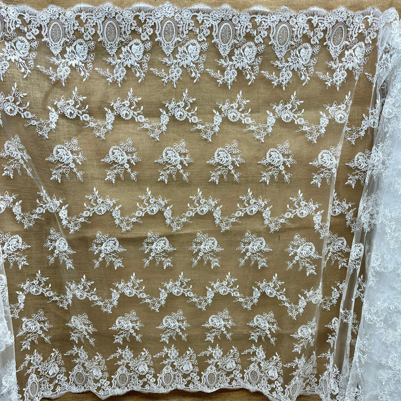 Corded Bridal Lace Fabric Embroidered on 100% Polyester Net Mesh |  Spandex Palace