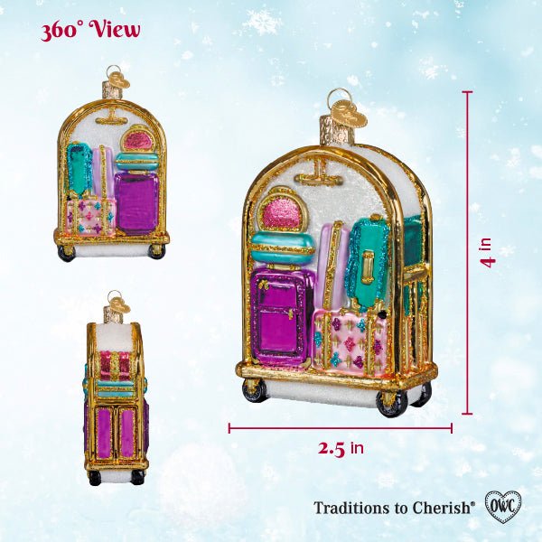 Hotel Luggage Cart Ornament - Spandex PalaceOld World Christmas