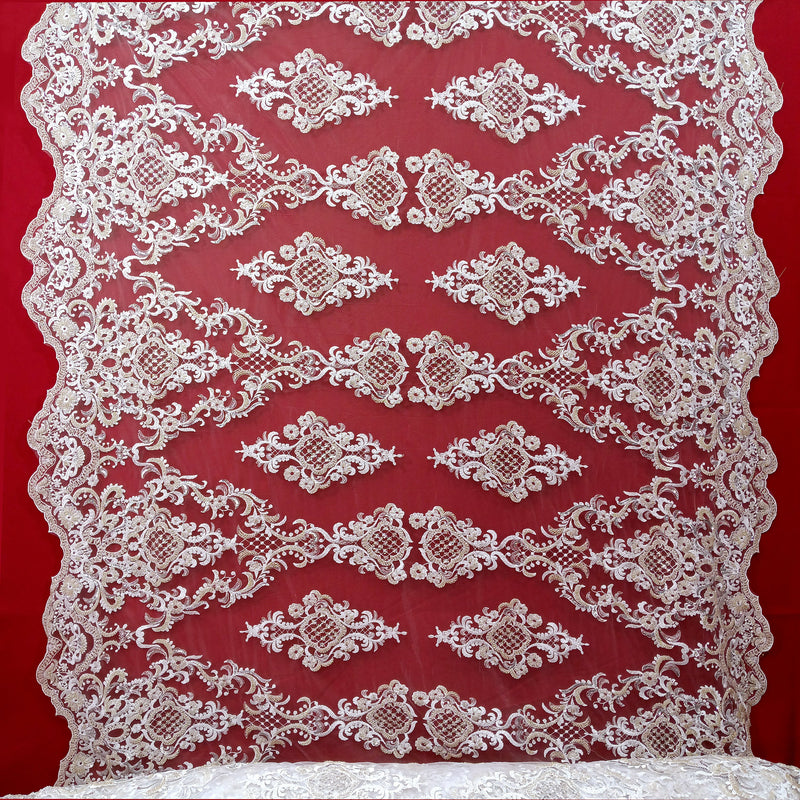 Beaded Lace Fabric Embroidered on 100% Polyester Net Mesh | Lace USA - 73027W-HB