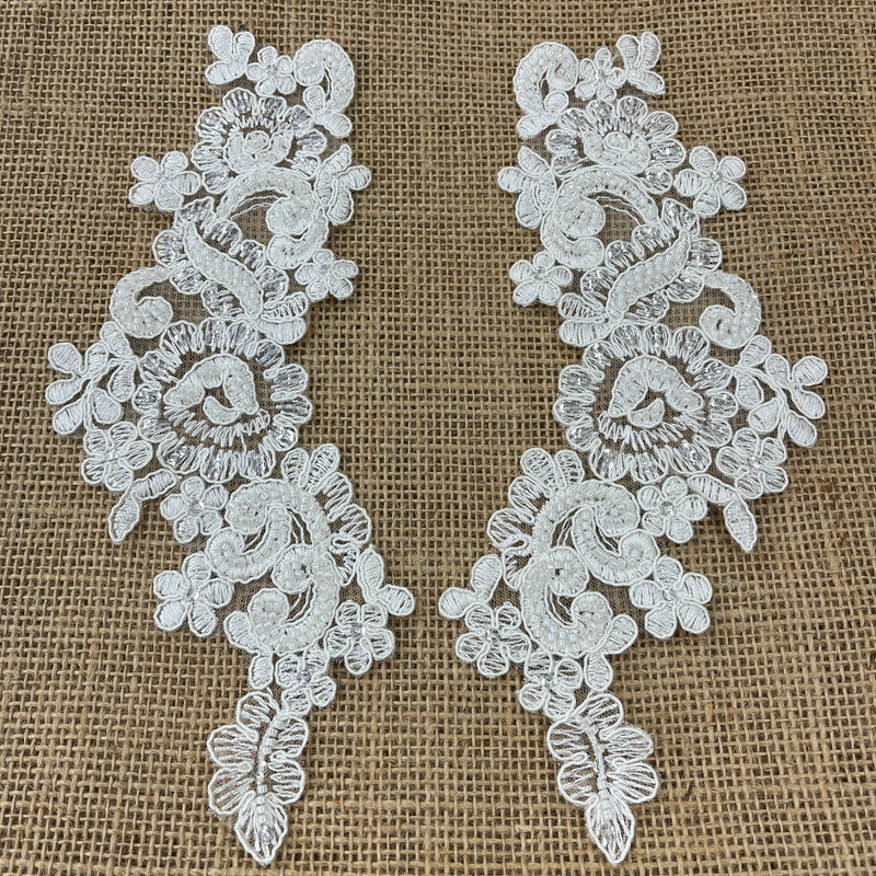 Beaded & Corded Floral Lace Applique Embroidered on 100% Polyester | Lace USA - KZ-25-HB