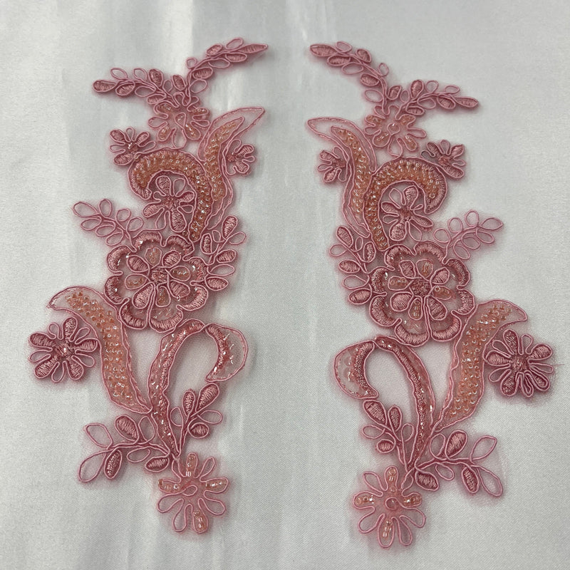 Beaded & Corded Floral Lace Applique Embroidered on 100% Polyester | Lace USA - KZ-67