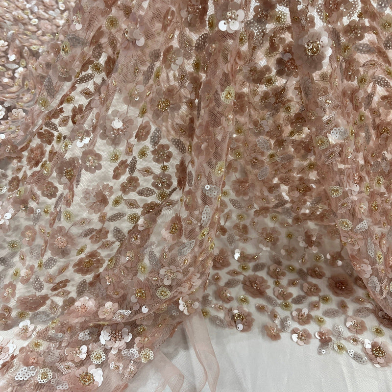 Beaded & Sequined Lace Fabric Embroidered on 100% Polyester Net Mesh | Lace USA - GD-2193