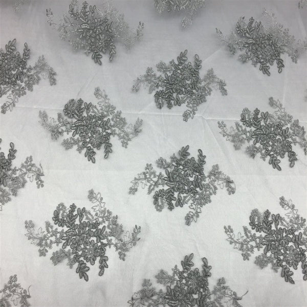 Gray Oswald Embroidered Lace Fabric