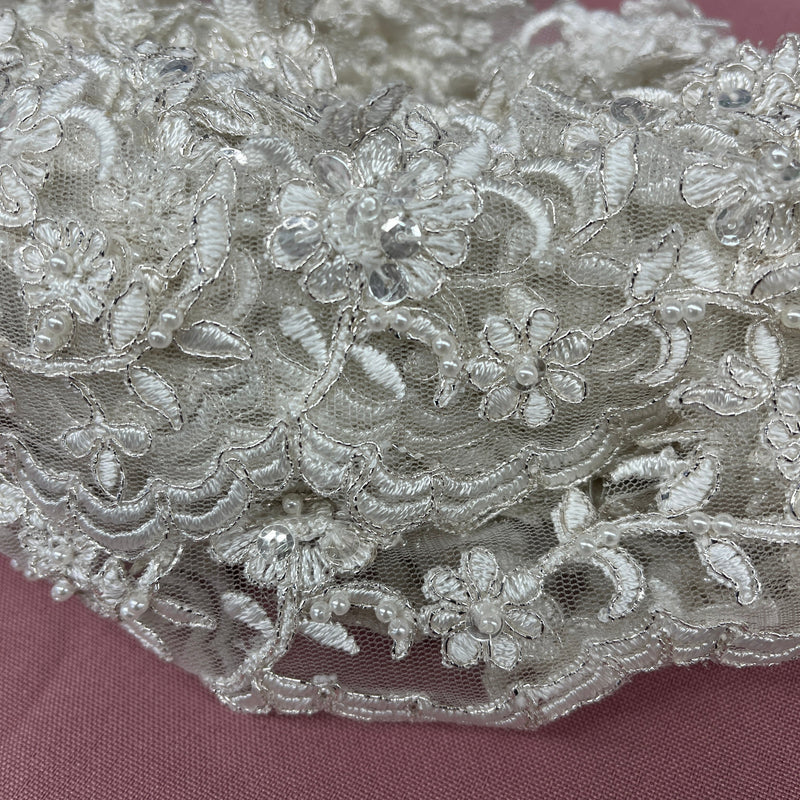 Beaded & Corded Lace Trimming Embroidered on 100% Polyester | Lace USA - 95913N-BP