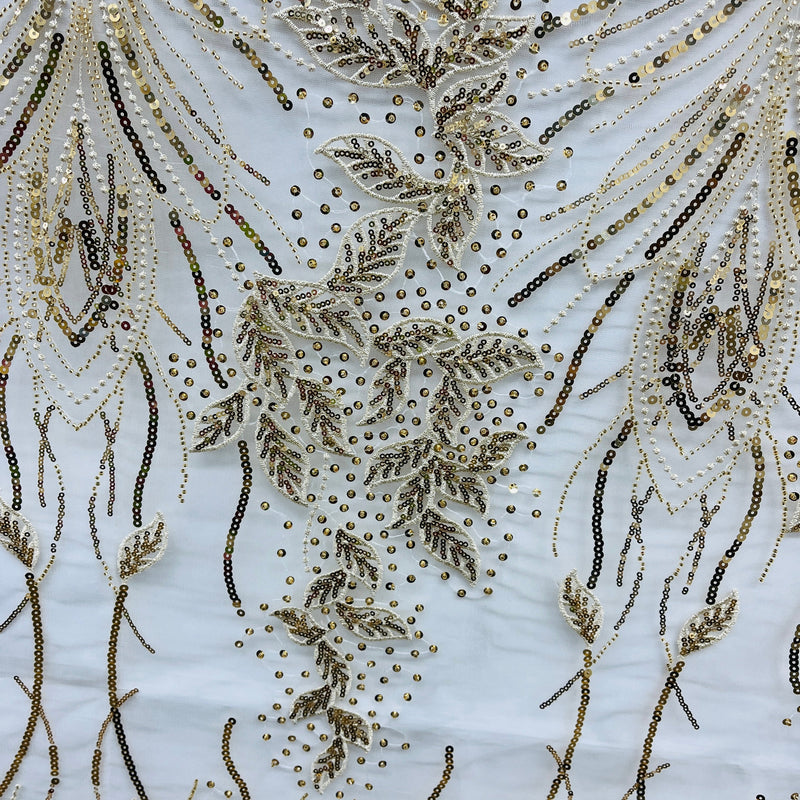 Beaded & Sequined Lace Fabric Embroidered on 100% Polyester Net Mesh | Spandex Palace - GD-2918