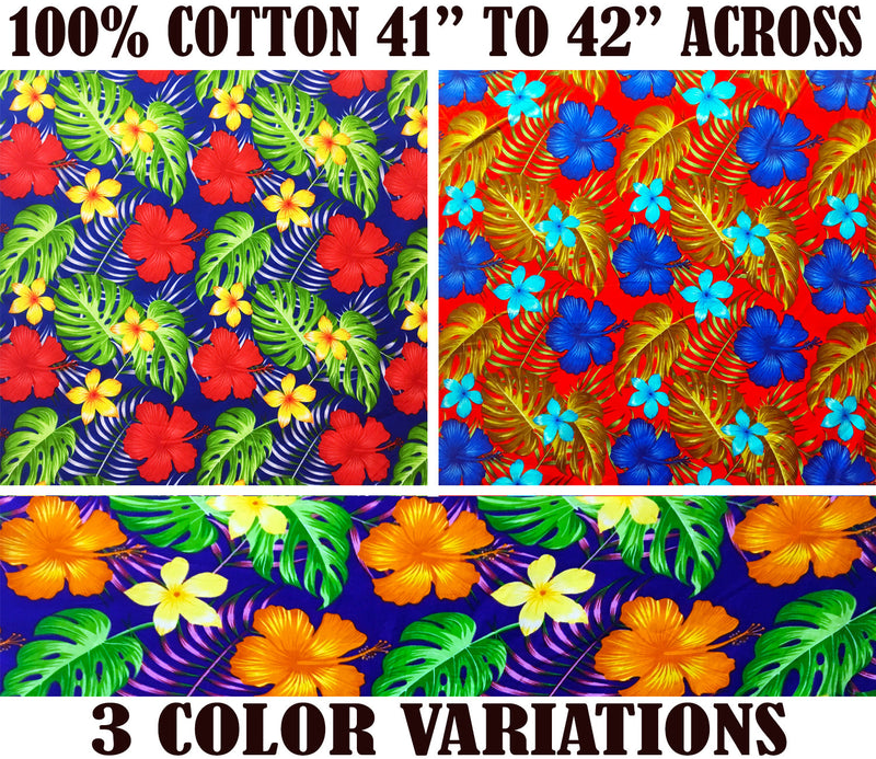 All over Tropical Flowers Fabric | Cotton