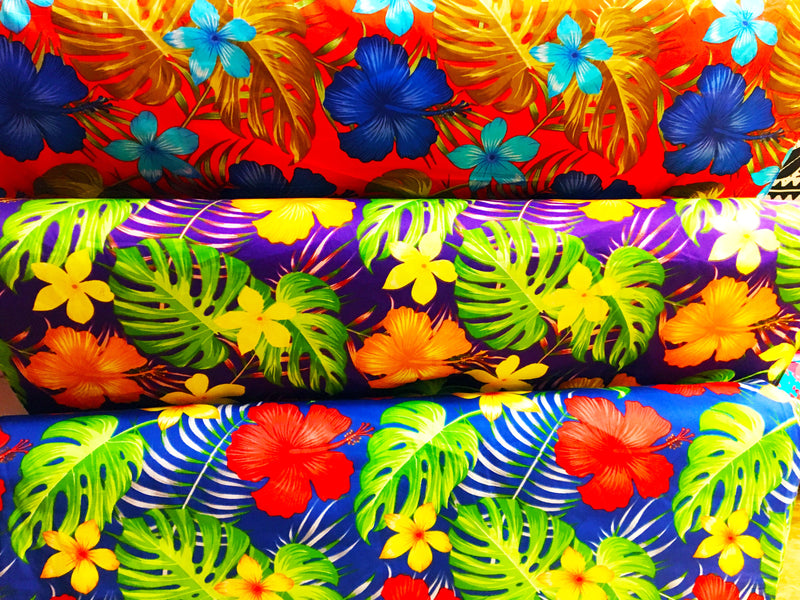 All over Tropical Flowers Fabric | Cotton