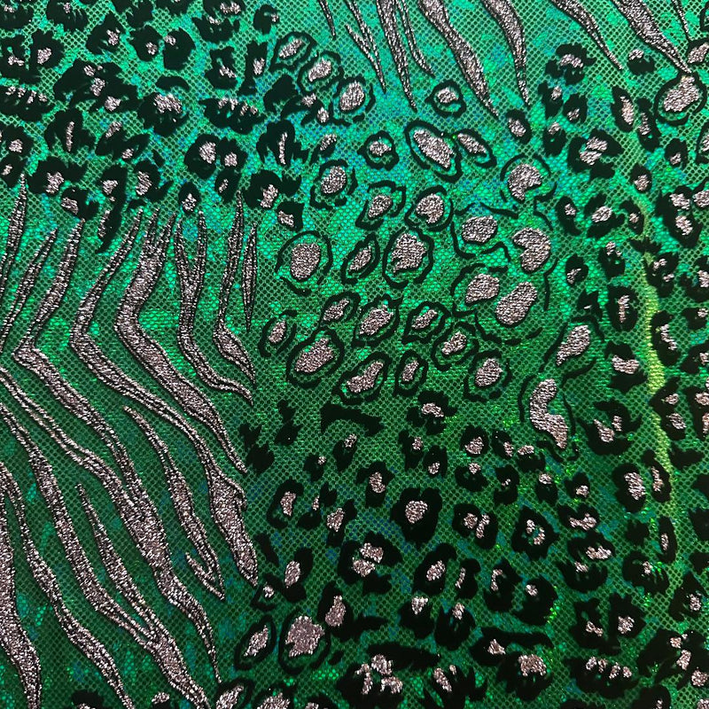 Safari Metallic Flocking Hologram Fabric in Nylon Spandex | Spandex Palace Green