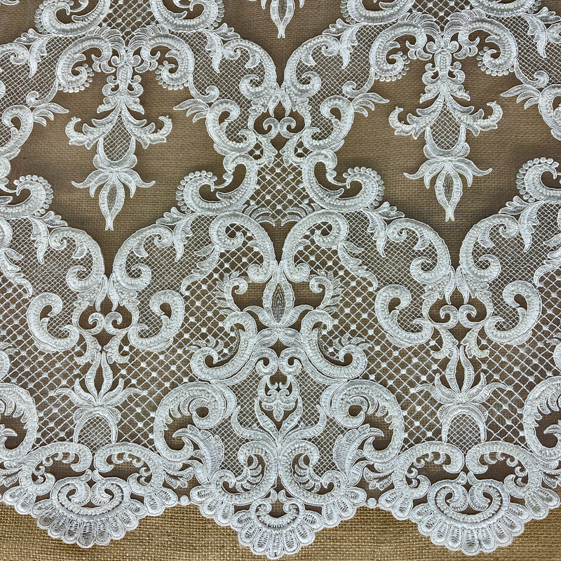 Beaded & Corded Bridal Lace Fabric Embroidered on 100% Polyester Net Mesh | Lace USA - GD-55924