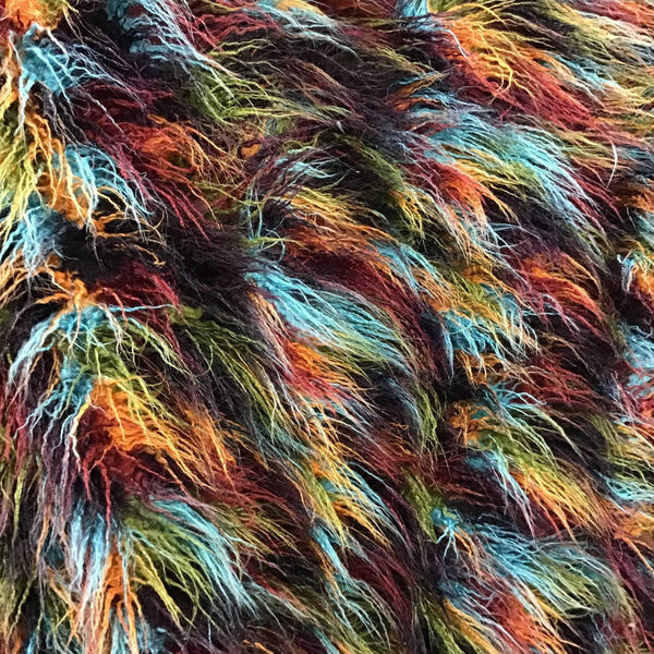 Rainbow 2 Multicolor Curly Long Pile Faux Fur Fabric