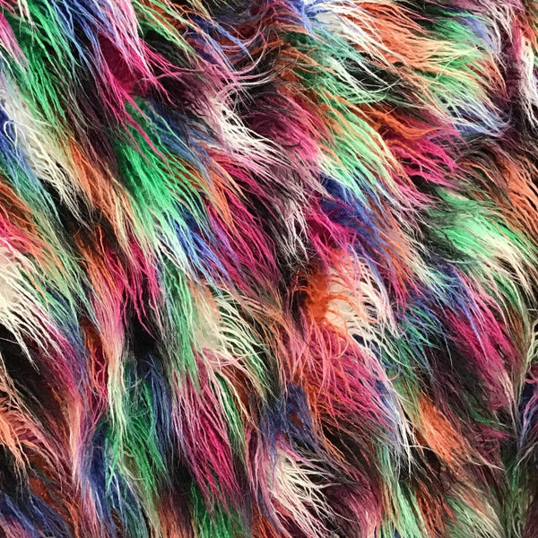 Rainbow Multicolor Curly Long Pile Faux Fur Fabric