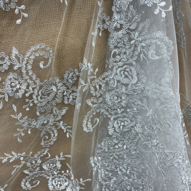 Corded Bridal Lace Fabric Embroidered on 100% Polyester Net Mesh | Spandex Palace