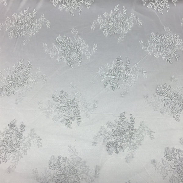 White Silver Oswald Embroidered Lace Fabric