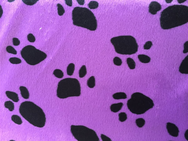 Purple Black Puppy Paw Print Faux Fur