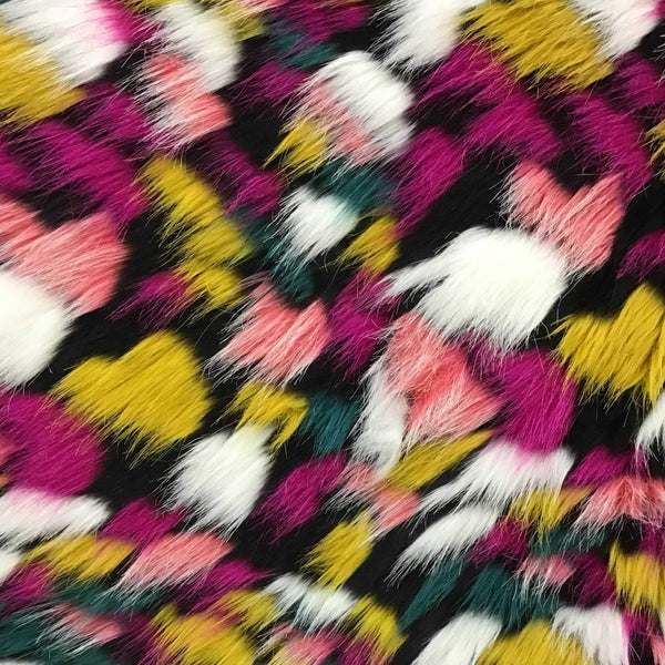 Green | Pink  | Yellow | White Puzzled Multicolor Faux Fur Fabric