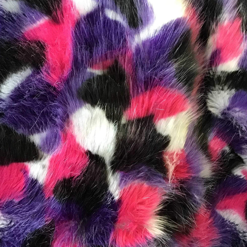 Purple White Black Pink Puzzled Multicolor Faux Fur Fabric