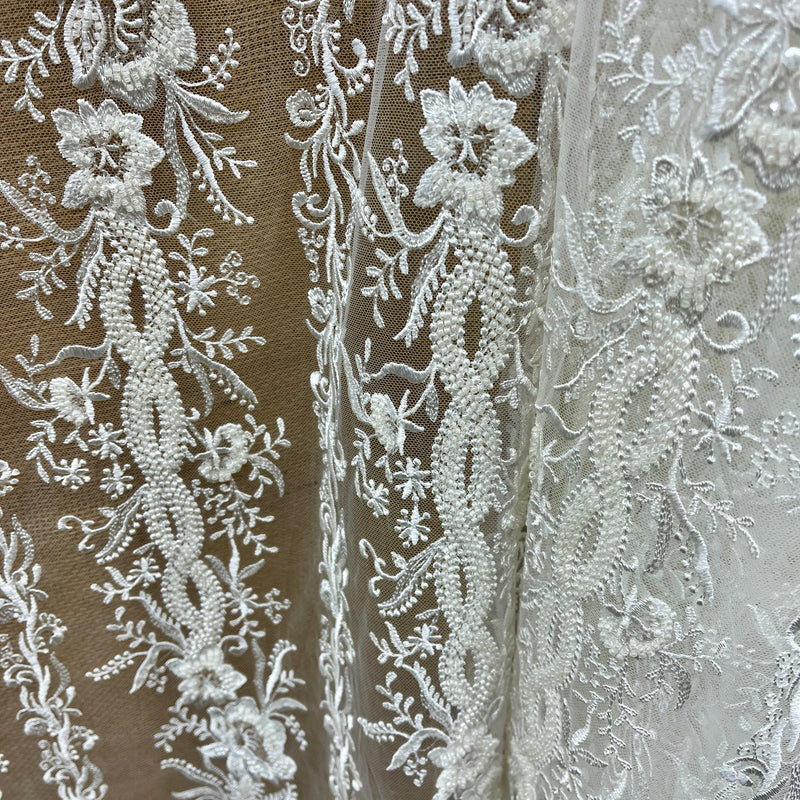 Beaded Lace Fabric Embroidered on 100% Polyester Net Mesh 