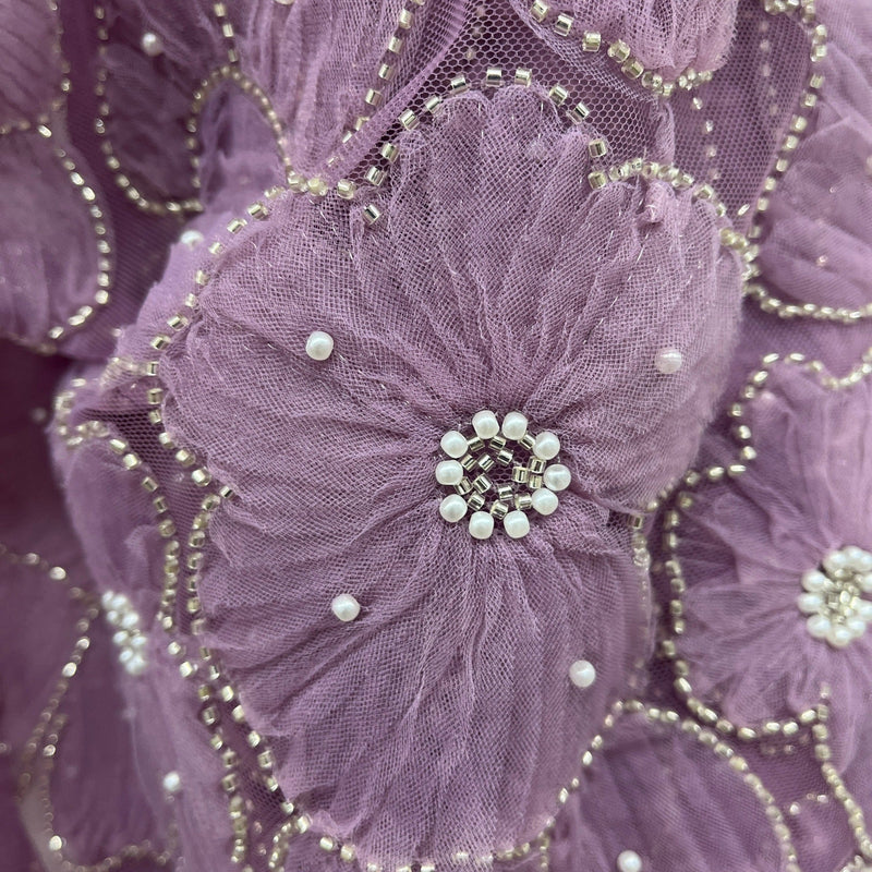 Beaded 3D Floral Lace Fabric Embroidered on 100% Polyester Net Mesh | Spandex Palace - GD-216