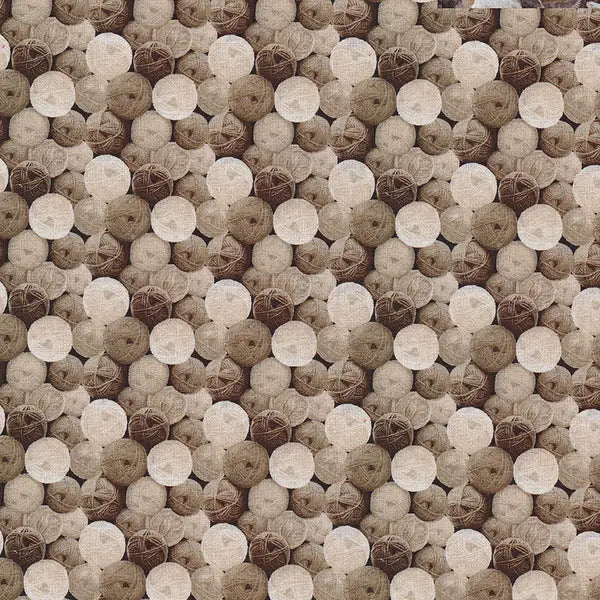 Brown Sepia My Pet Family Yarn Balls Cotton 44"/45" Fabric Per Yard