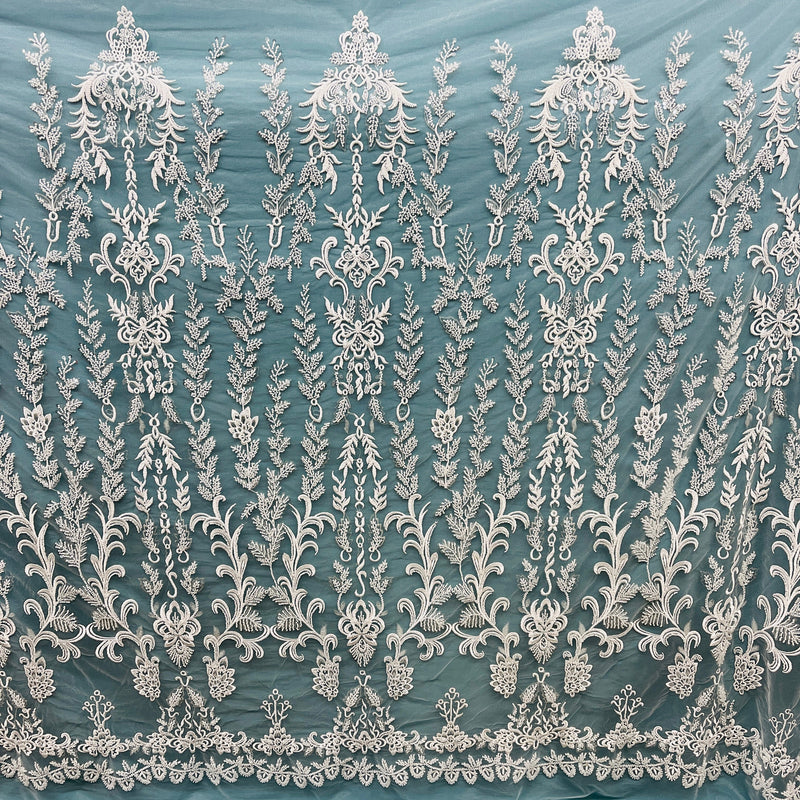 Beaded Lace Fabric Embroidered on 100% Polyester Net Mesh | Spandex Palace- GD-237303