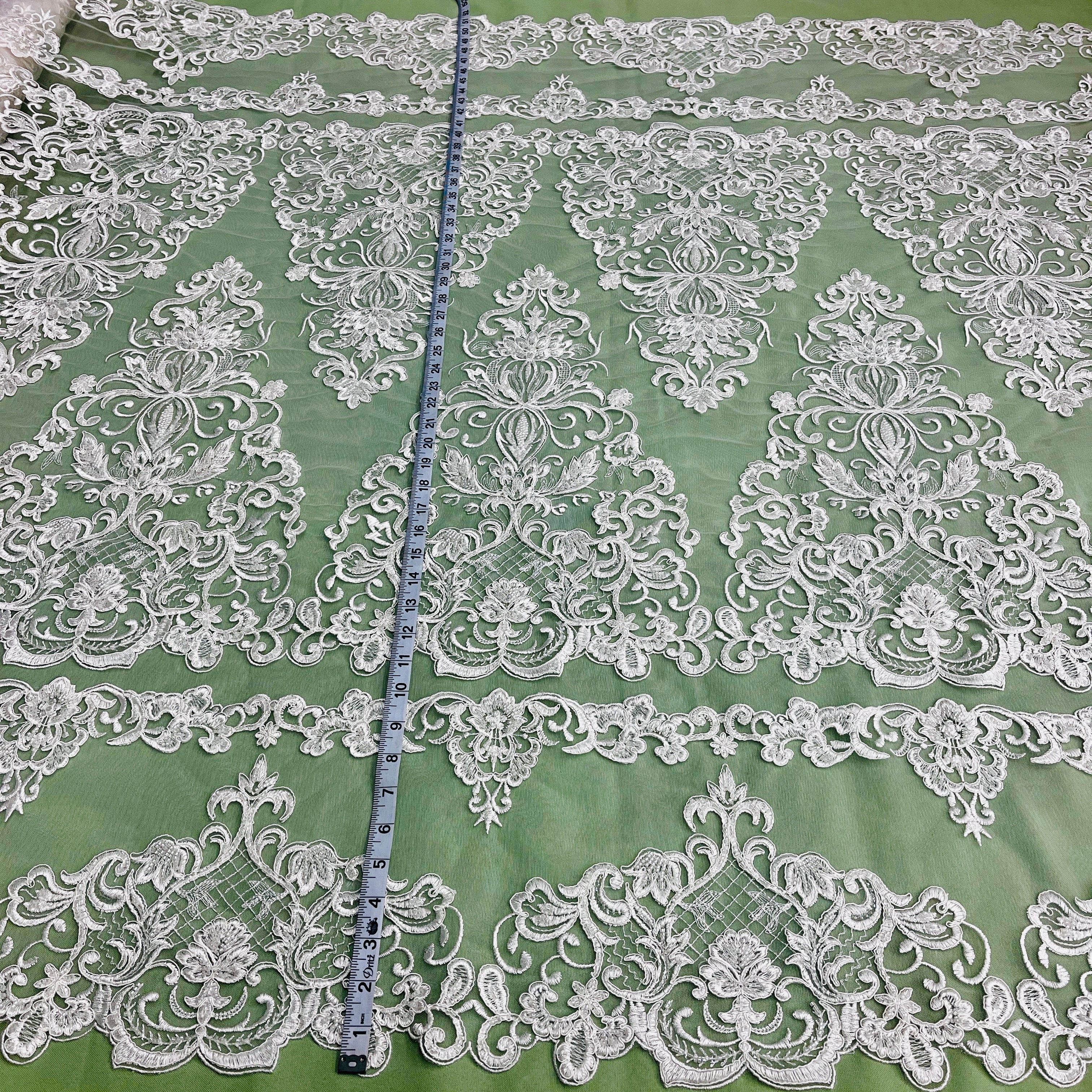 Beaded & Corded Lace Fabric Embroidered on 100% Polyester Net Mesh | Lace USA - 97070W-HB