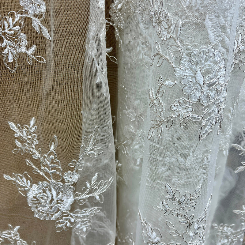 Corded Bridal Lace Fabric Embroidered on 100% Polyester Net Mesh |  Spandex Palace