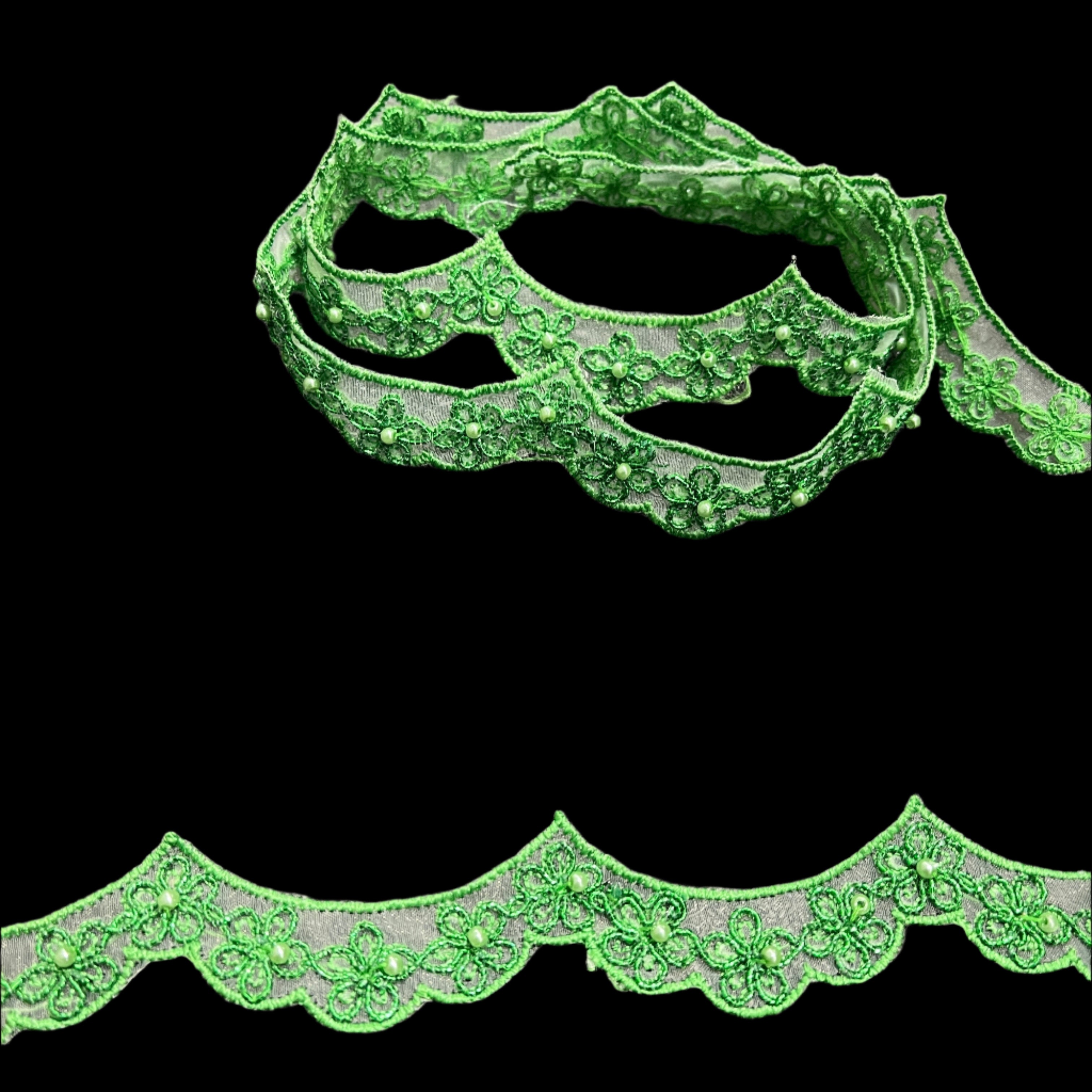 Beaded & Corded Lace Trimming Embroidered on 100% Polyester Net Mesh | Spandex Palace - 96758N-BP
