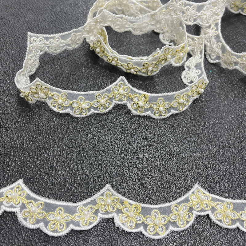 Beaded & Corded Lace Trimming Embroidered on 100% Polyester Net Mesh | Spandex Palace- 96758N-BP