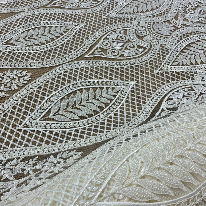 Beaded & Corded Bridal Lace Fabric Embroidered on 100% Polyester Net Mesh | Lace USA - GD-52927