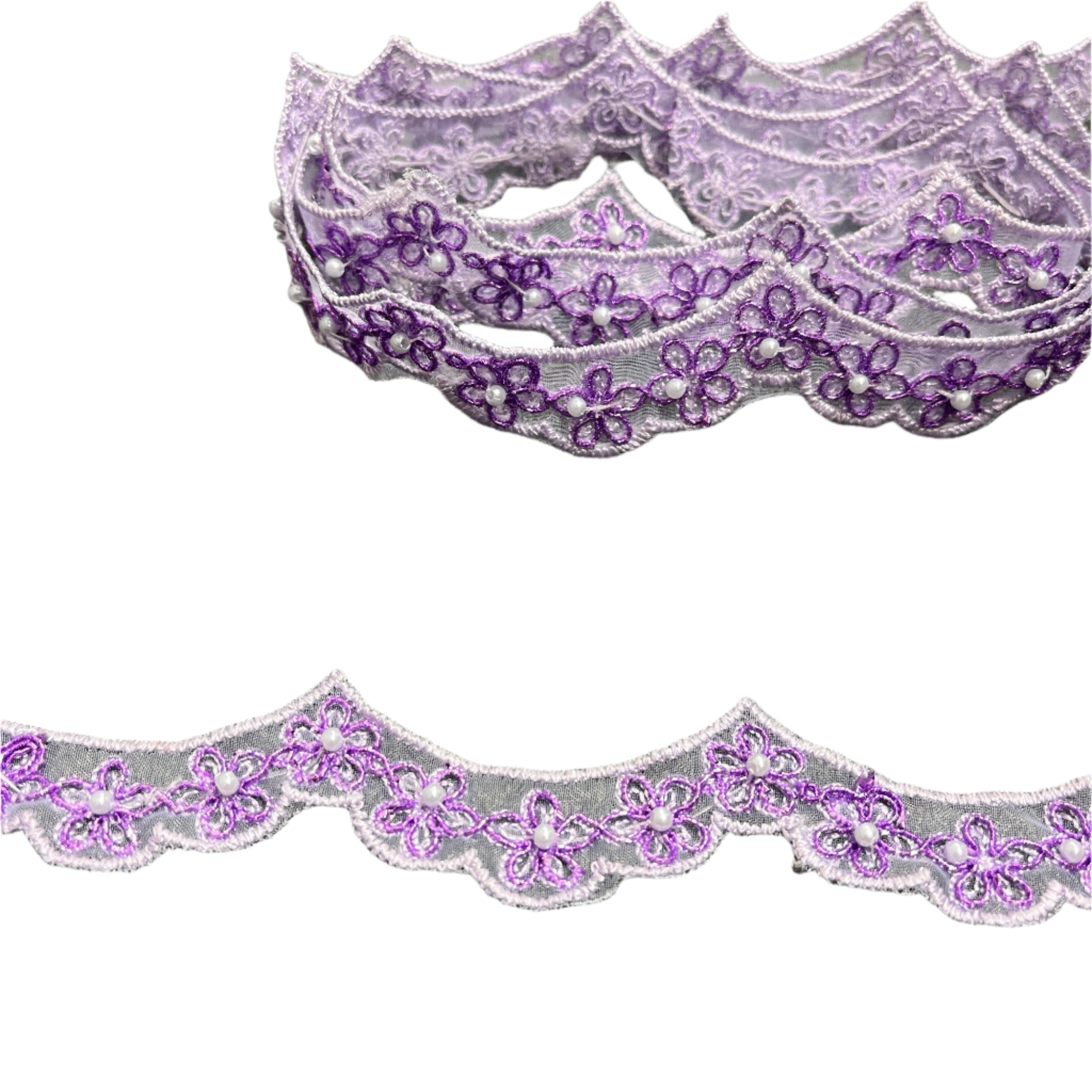 Beaded & Corded Lace Trimming Embroidered on 100% Polyester Net Mesh | Spandex Palace- 96758N-BP
