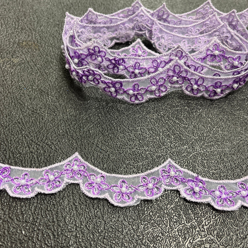 Beaded & Corded Lace Trimming Embroidered on 100% Polyester Net Mesh | Spandex Palace- 96758N-BP