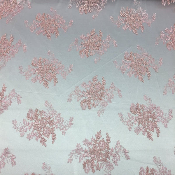 Dusty Pink Oswald Embroidered Lace Fabric