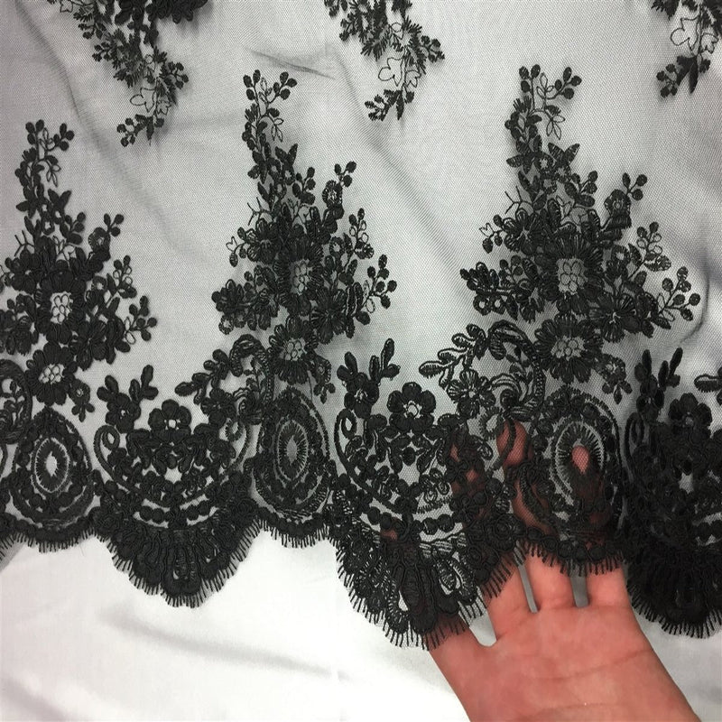 Black Oswald Embroidered Lace Fabric