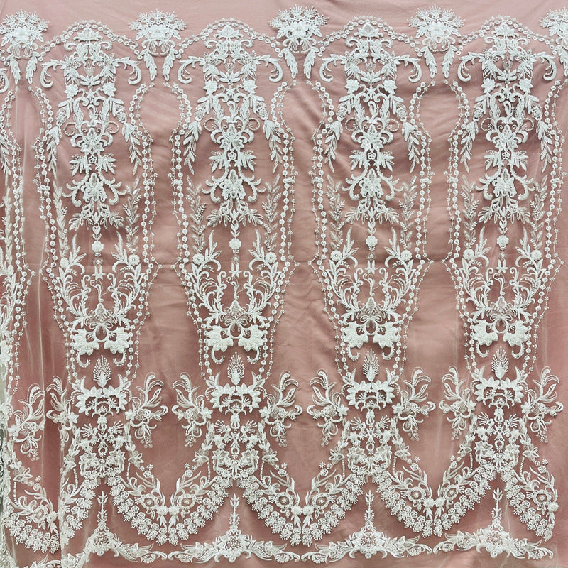 Beaded Lace Fabric Embroidered on 100% Polyester Net Mesh | Lace USA - GD-237341