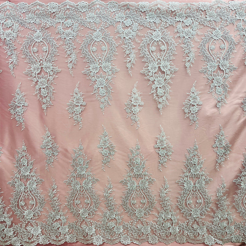 Corded Bridal Lace Fabric Embroidered on 100% Polyester Net Mesh | Lace USA - 97163W