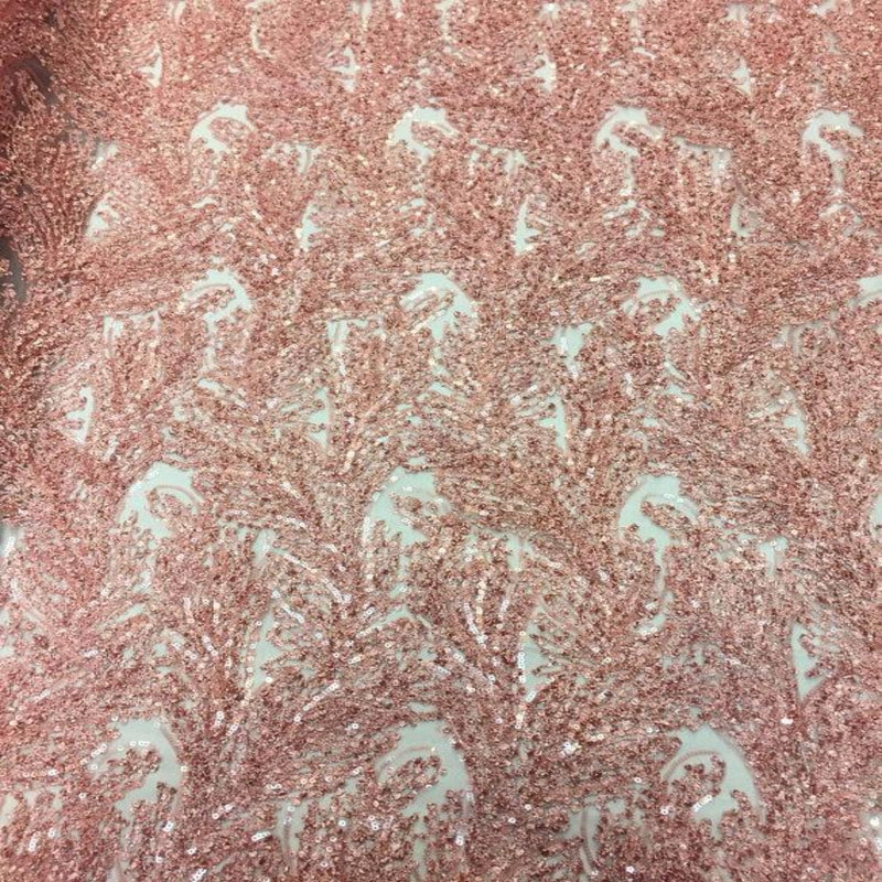 Dusty Rose Cozy Pop Thread Floral Sequins Lace Fabric