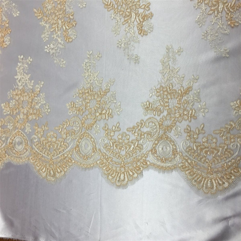 Champagne White Oswald Embroidered Lace Fabric