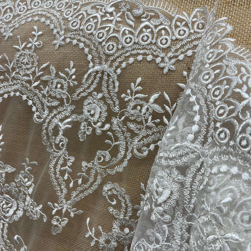 Corded Bridal Lace Fabric Embroidered on 100% Polyester Net Mesh | Spandex Palace