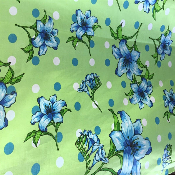 Lily Floral Polka Dot Print Poly Cotton Fabric