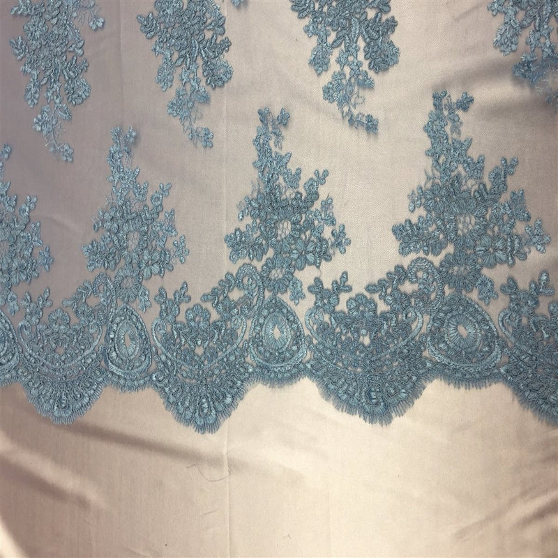 Sky Blue Oswald Embroidered Lace Fabric