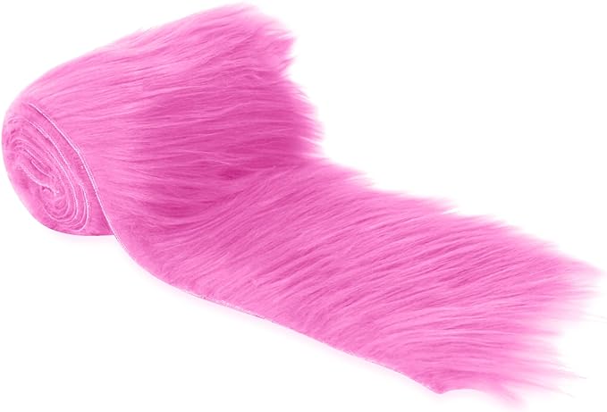 FabricLA Mohair Shaggy Faux Fur Fabric - Pre Cut Strips | Trim Ribbon | DIY Craft, Hobby, Costume, Decoration | Bubblegum