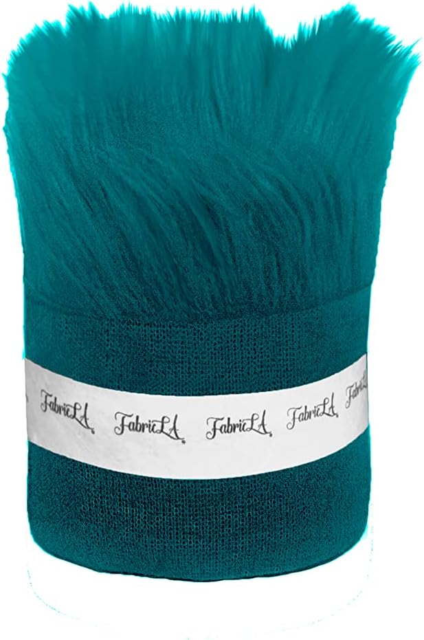 FabricLA Mohair Shaggy Faux Fur Fabric - Pre Cut Strips | Trim Ribbon | DIY Craft, Hobby, Costume, Decoration - Dark Turquoise