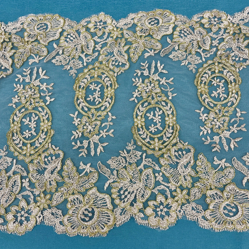 Corded Double Sided Lace Trimming Embroidered on 100% Polyester Net Mesh | Lace USA - 97039W/2