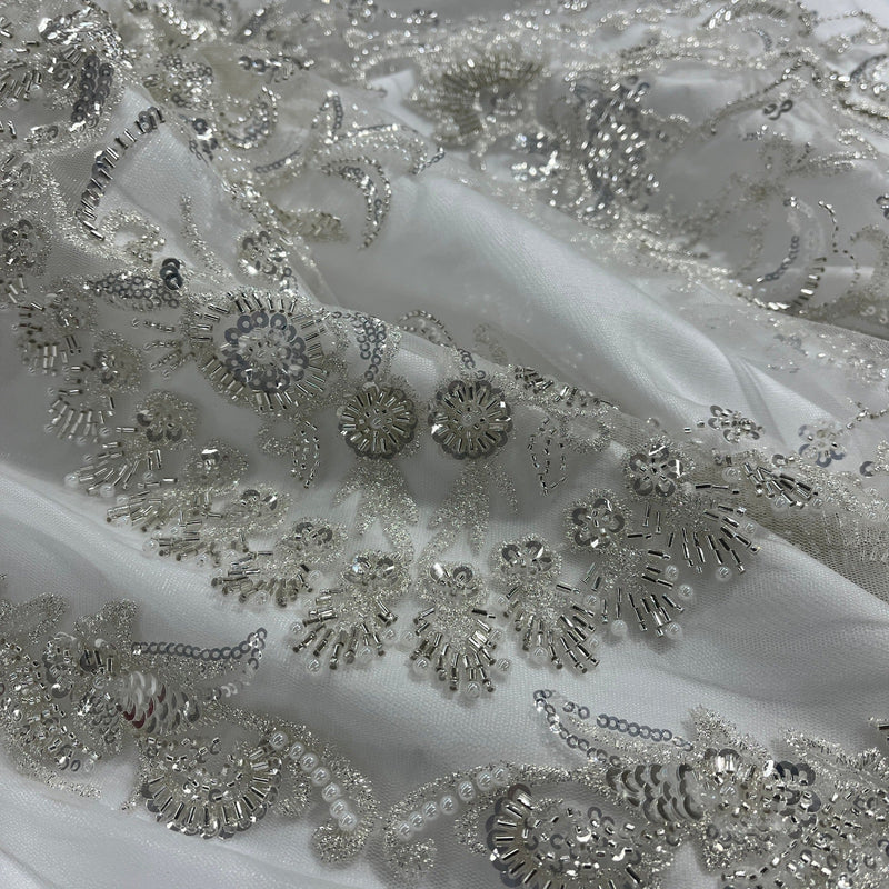 Beaded Lace Fabric Embroidered on 100% Polyester Net Mesh | Lace USA - GD-237341