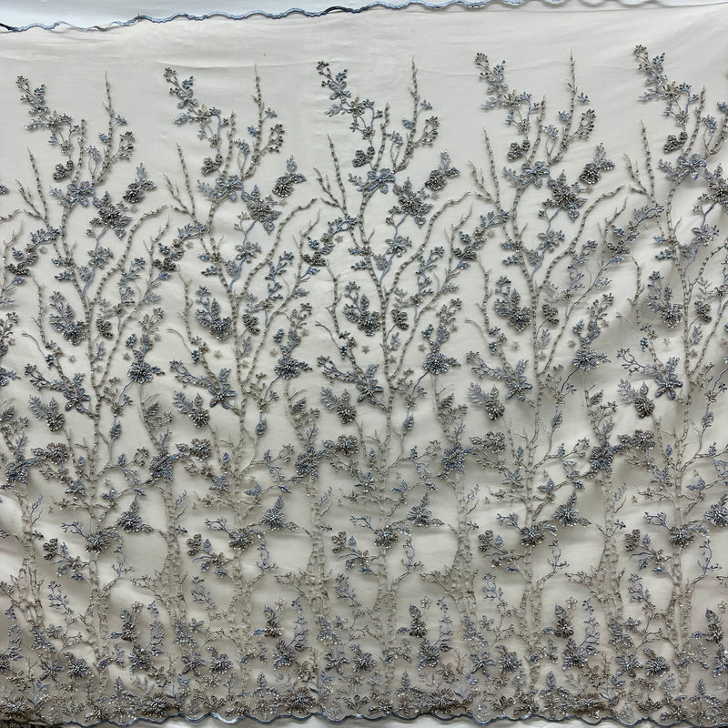 Beaded Lace Fabric Embroidered on 100% Polyester Net Mesh | Lace USA - GD-19091