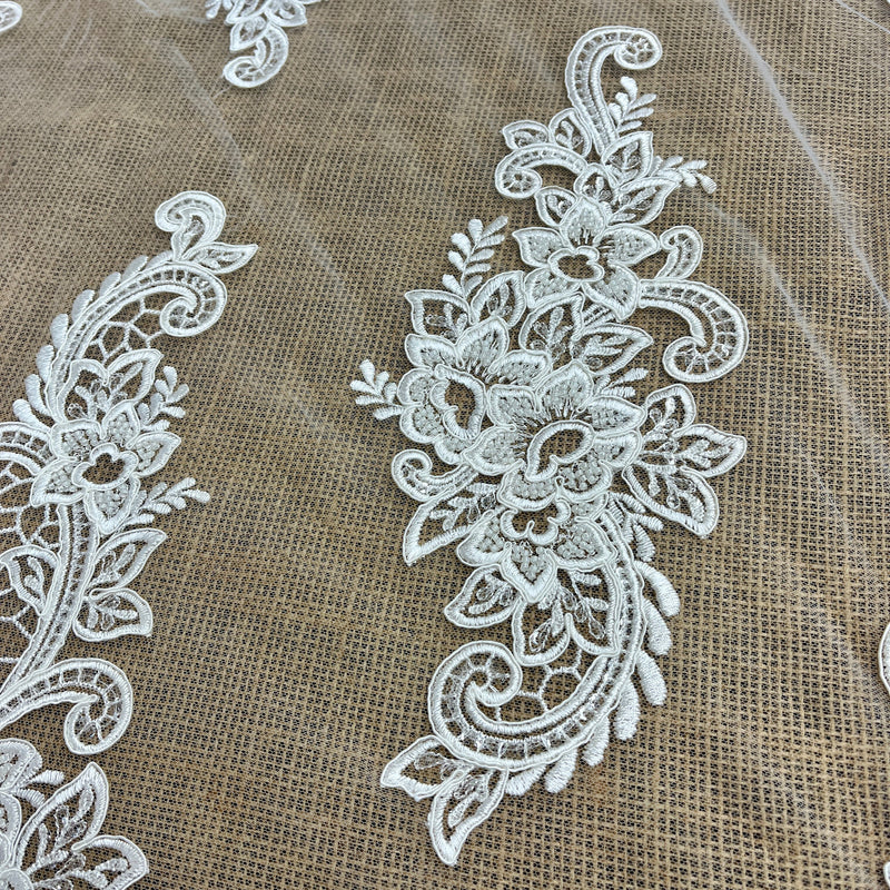 Beaded & Corded Bridal Lace Fabric Embroidered on 100% Polyester Net Mesh | Lace USA - GD-56320