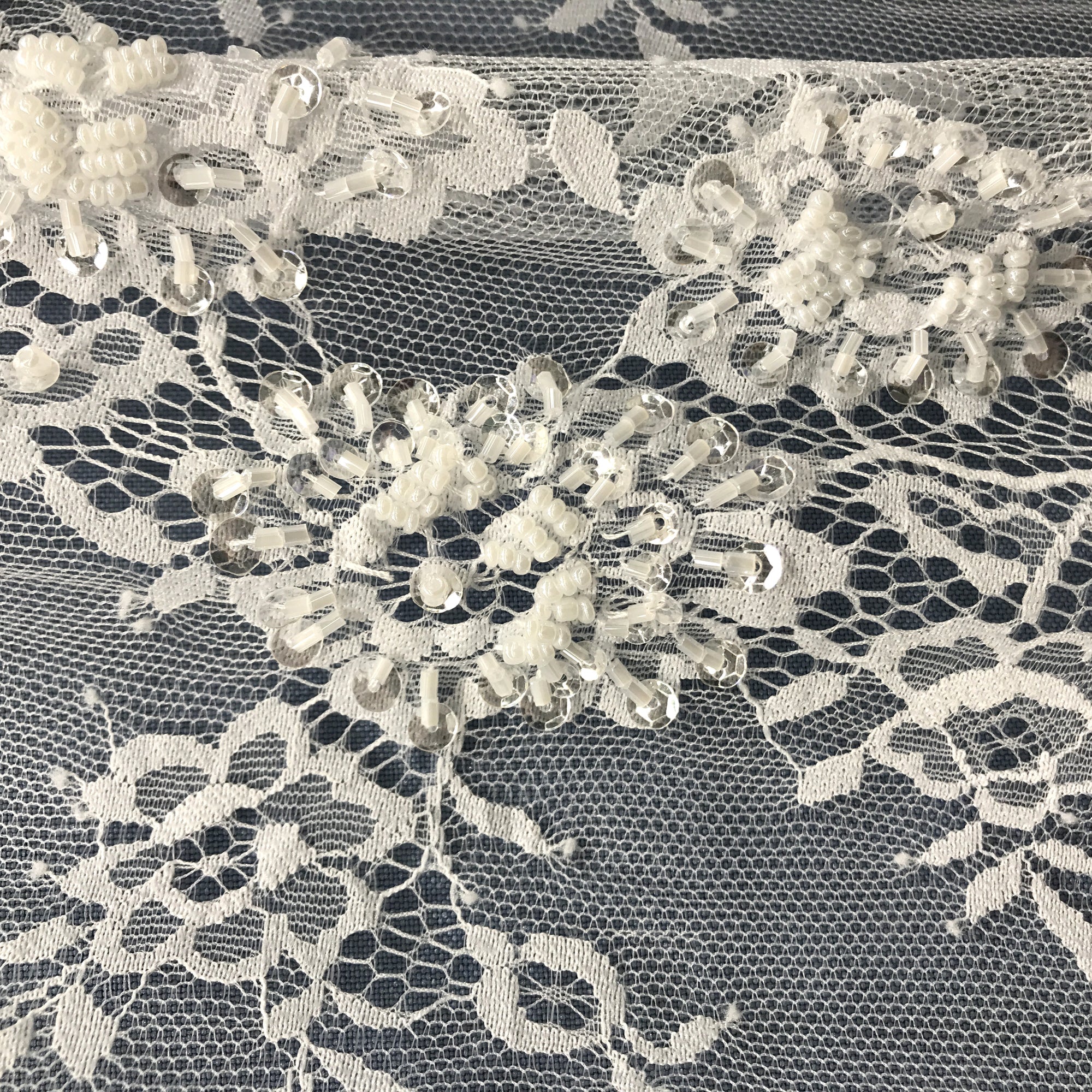 Beaded Chantilly Embroidered Lace Fabric with Eyelash Scallop - 3 Yards | Lace USA - 68139W-BP