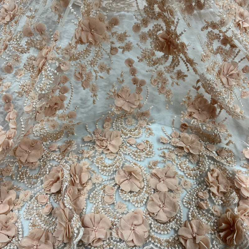 Beaded 3D Floral Lace Fabric Embroidered on 100% Polyester Net Mesh 
| Lace USA - GD-362