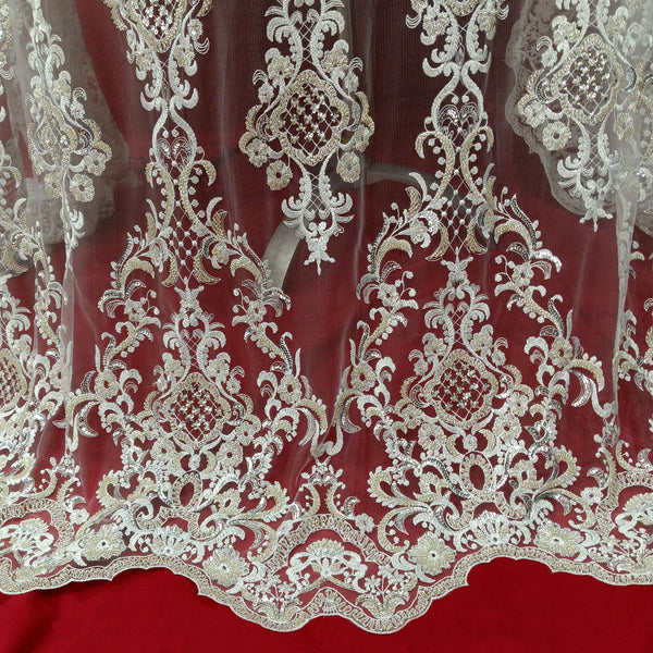 Beaded Lace Fabric Embroidered on 100% Polyester Net Mesh | Lace USA - 73027W-HB