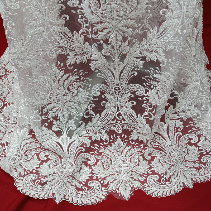 Beaded Lace Fabric Embroidered on 100% Polyester Net Mesh | Lace USA - 73030W-HB